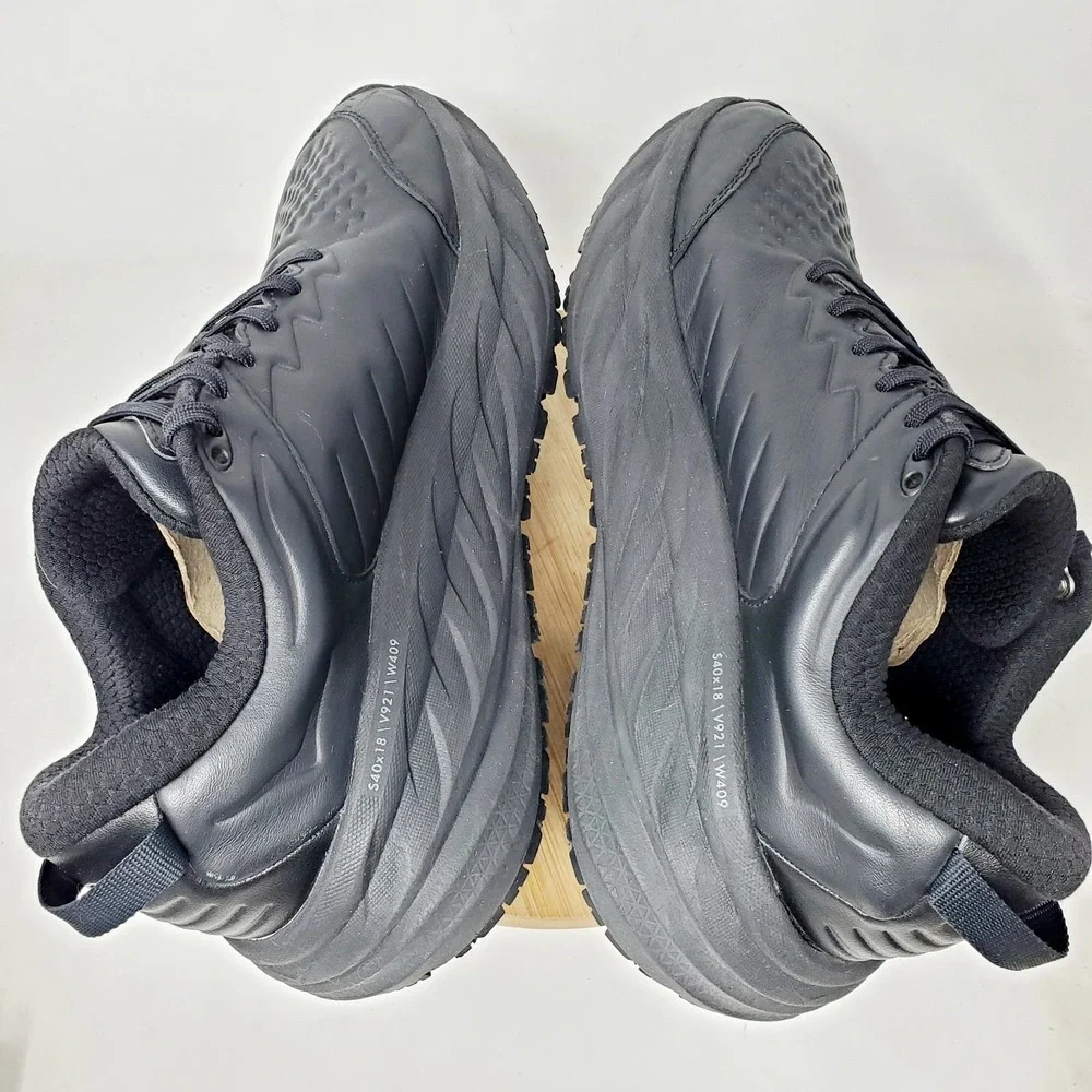 Hoka One One Bondi SR Shoes Mens 9.5 2E WIDE Triple Black Leather Work Sneaker